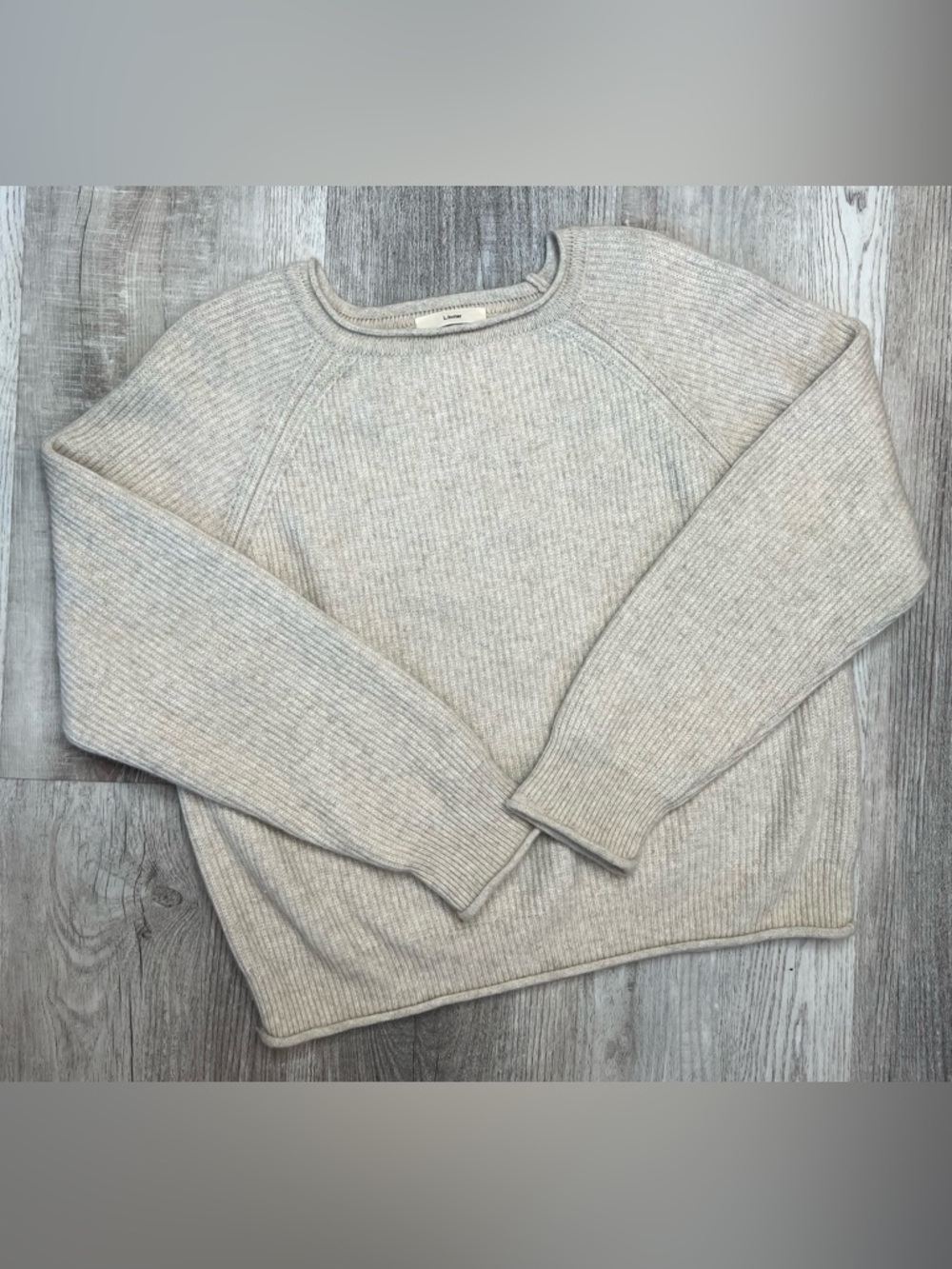 Butter Crew Neck Sweater women’s size Large Tan Korean Wool Blend knit exotic